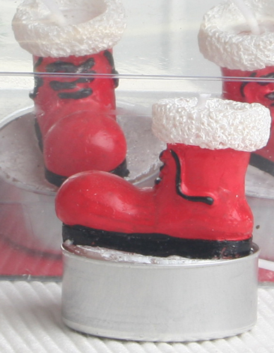 4er-Pack Dekokerze / Teelicht "Roter Stiefel Classic"