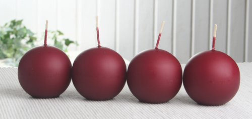 Kugelkerzen, 4er-Pack, 6 cm Ø, bordeaux