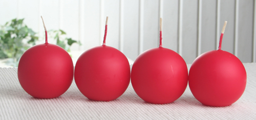 Kugelkerzen, 4er-Pack, 6 cm Ø, rot-rubinrot