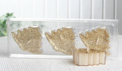 3er-Pack Teelicht in transparenter PC-Hülle "Tanne", Goldglitter