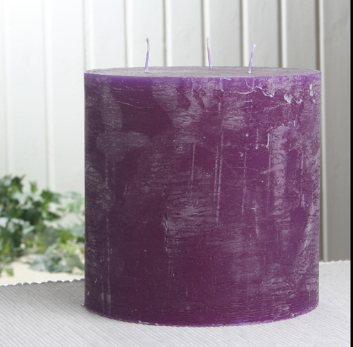 1-B-Ware!!! Rustik-Dreidochtkerze, 15 x 15 cm Ø, lila-violett (Blass)