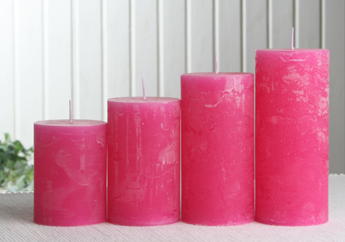1-B-Ware: Rustik-Stumpenkerzen-Adventsset, mittel, 6 cm Ø, pink