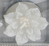 4er-Pack Deko-Kerze / Teelicht "Christrose", Weiß mit Glitter