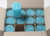 Posten 563: 1-B-Ware, 12 x Rustik-Kerzen 8 x 5 cm Ø, aqua-türkis