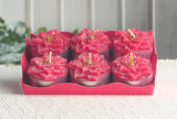6er-Pack Deko-Kerze / Teelicht "Weihnachtsstern", rot mit Glitzer