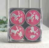 4er-Pack Dekokerze / Teelicht "Reindeer & Tree" Pink/Silber