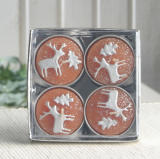 4er-Pack Dekokerze / Teelicht "Reindeer & Tree" Orange/Silber