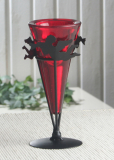 Metall-Teelichthalter "Engel", rotes Glas, Kegelform