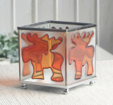 Würfel-Teelichthalter "Elch orange", Glas/Plastik, ca. 7,5 x 8 cm