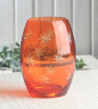 Teelicht/Windlicht "Sternenschliff ORANGE", bauchig, 7,5 x 11 cm