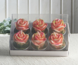 6er-Pack Dekokerze / Teelicht "Rose", ORANGE-PINK