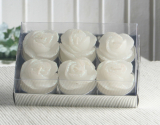 6er-Pack Dekokerze / Teelicht "Glitter Rose", WEISS/Glitzer