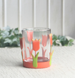 Teelichtglas mit Metallring "Tulpe Orange"