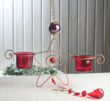 Hängedeko "Stern" mit 2 Kerzengläsern, GOLD/ROT