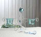 Hängedeko "Stern" mit 2 Kerzengläsern, SILBER/TÜRKIS