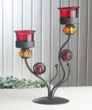 Kerzenhalter "Blumenranke", mit zwei Kerzengläsern in ROT