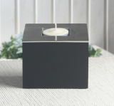 Eckiger Teelichthalter "Cube", schwarz/silber