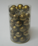 Posten 709: 1-B-Ware, Glaskugeln, 34er-Dose, ca. 3,6 cm Ø, autumn green (glänzend/matt)