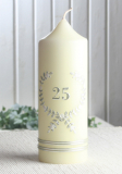 Jubiläumskerze "25 Jahre", 20 x 7 cm Ø, elfenbein, silber