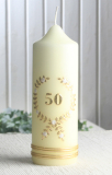 Jubiläumskerze "50 Jahre", 20 x 7 cm Ø, elfenbein, gold