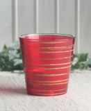 1-B-Ware!!! Kerzenglas mit Glitzerstreifen, Rot/Gold