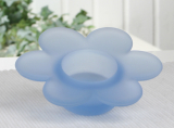 Teelichthalter Blume, Glas, Gefrostet, Hellblau