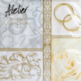 Serviette "Wedding Day", Ornament & Ringe, weiß-gold, Atelier