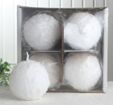4er-Set Kugelkerze "Schneeball", ca. 8 cm Ø, weiß mit Glitter