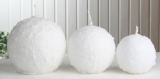 Kugelkerze "Schneeball", ca. 10 cm Ø, weiß mit Glitter, einzeln
