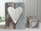 2er-Set Teelichthalter "Christmas Lights", Holz/Metall, Herz