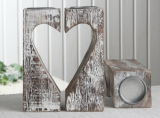 2er-Set Teelichthalter "Christmas Lights", Holz/Metall, Herz