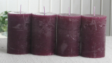 SET: 4x Rustik-Stumpenkerze, 8 x 5 cm Ø, pflaume-burgund