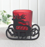 Teelichthalter "Schlittenfahrt", für 1 Teelicht, Motiv Rentier