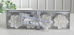 4er-Pack Deko-Kerze / Teelicht "Christrose", Weiß mit Glitter
