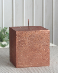 Rustik-Stumpenkerze, viereckig, 7,5x7,5x7,5 cm Ø kupfer-metallic