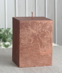 Rustik-Stumpenkerze, viereckig, 10x7,5x7,5 cm Ø kupfer-metallic