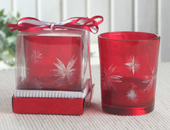 Hoher Glas-Teelichthalter mit Teelicht in Geschenkpackung, rot