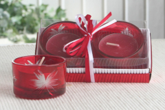 2er-Set Glas-Teelichthalter mit Teelicht in Geschenkpackung, rot