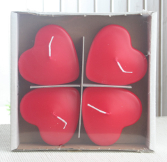 4er-Pack Stumpenkerze Herzform, niedrig, rot