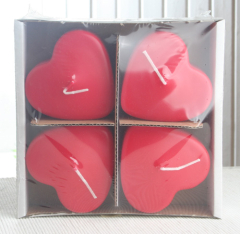4er-Pack Stumpenkerze Herzform, hoch, rot