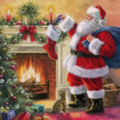 Serviette Santa placing Presents in Stockings, ti-flair