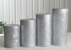 1-B-Ware: Rustik-Stumpen-Adventsset, mittel, 6 cm Ø, silber-metallic