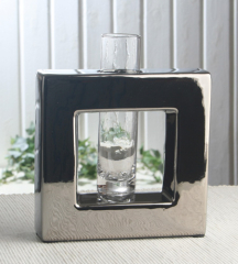 Vase QUADRAT mit Reagenzglas "Silvery Collection", ca. 15 x 15 x 5 cm (BxHxT)