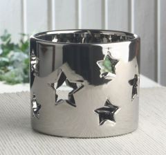 Windlicht Sternenmuster Silvery Collection, ca. 11 Ø x 9,5 cm