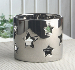 Windlicht Sternenmuster "Silvery Collection", ca. 11 Ø x 9,5 cm