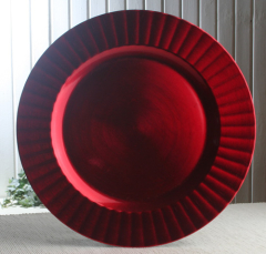 Dekoteller Rillenoptik Rot mit Glasureffekt, Ø ca. 33 cm