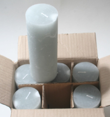 Posten 574: 1-B-Ware, 6 x Rustik-Kerzen 20 x 7 cm Ø, grau