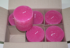 Posten 569: 1-B-Ware, 6 x Rustik-Kerzen 10 x 10 cm Ø, pink