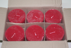 Posten 570: 1-B-Ware, 6 x Rustik-Kerzen 10 x 10 cm Ø, rot