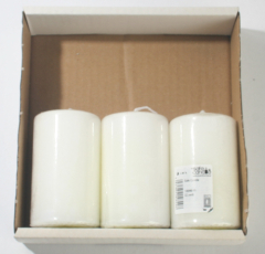 Posten 545: 1-B-Ware, 3 x Selbstverlöschende Sicherheitskerze, 10 x 6 cm Ø, weiß